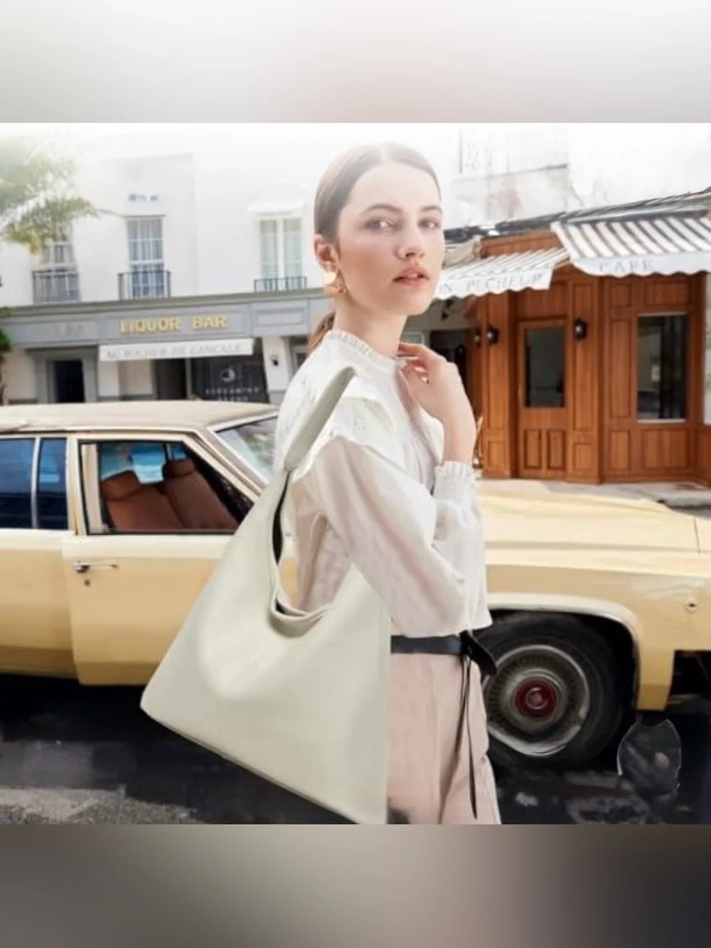 NWT Cream Ivory Slouchy Hobo Shoulder Bag & Matching Pouch Vegan Leather